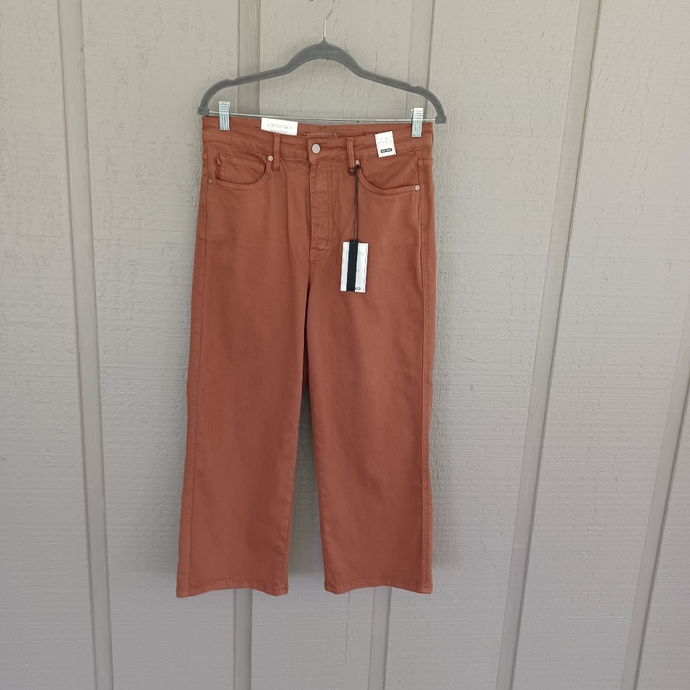 Judy Blue High Waist Wide Crop Jeans Size 30 Tummy Control Garment Dyed In Camel